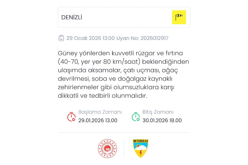 Meteoroloji Denizli için fırtına uyarısında bulundu