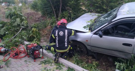 Refüje uçan otomobil ağaçları yerinden söktü: 1 yaralı