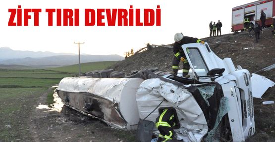 ZİFT YÜKLÜ TIR DEVRİLDİ: 1 YARALI