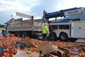 Devrilen kamyondaki tonlarca meyve ve sebze yola saçıldı