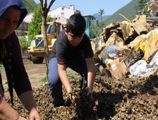 Selde çamura bulanan fındıkları kurtarmanın derdine düştüler