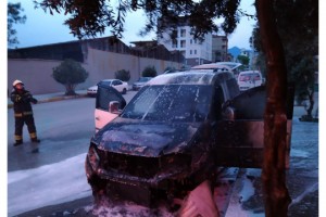 Denizli’de otomobil alev alev yandı