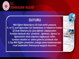 8. Ve 12. sınıflara destekleme programı 22 Ocak’ta başlıyor