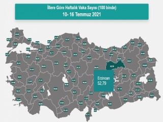 Erzincanda vaka sayısı 52,79 oldu